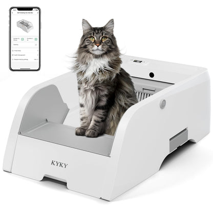 S6 Self Cleaning Litter Box, Upgraded Automatic Cat Litter Box Self Cleaning That Can Use Clumping Cat Litter, Open Design with Cats Taking to It Immediately, Anti Pinch and Odorless