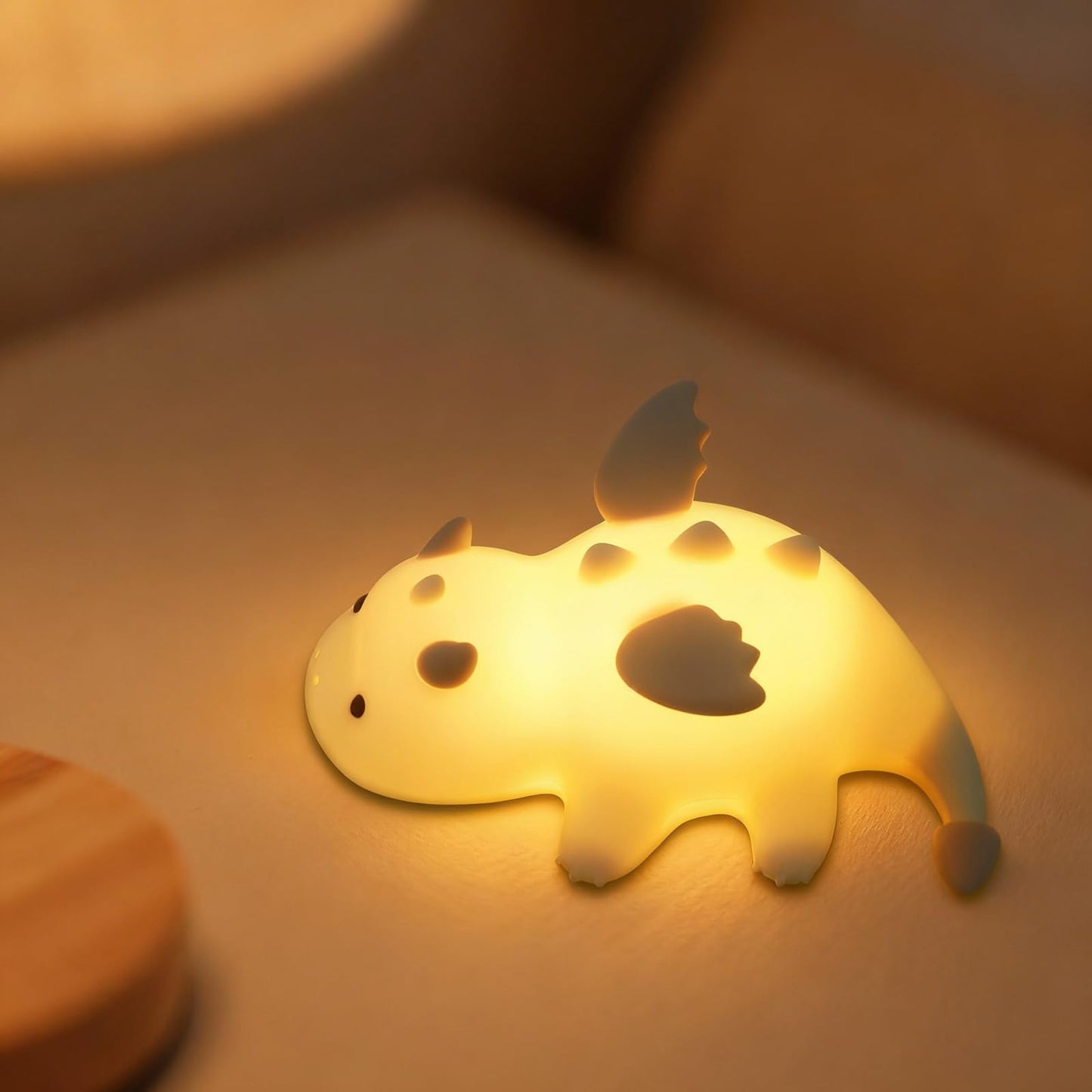 Yesinaly Cute Silicone Night Light for Kids - Touch Control LED Nursery Lamp for Baby Toddler Bedroom, Portable Battery Powered Nightlight for Nursery Nightstand - Dragon Design, Cream