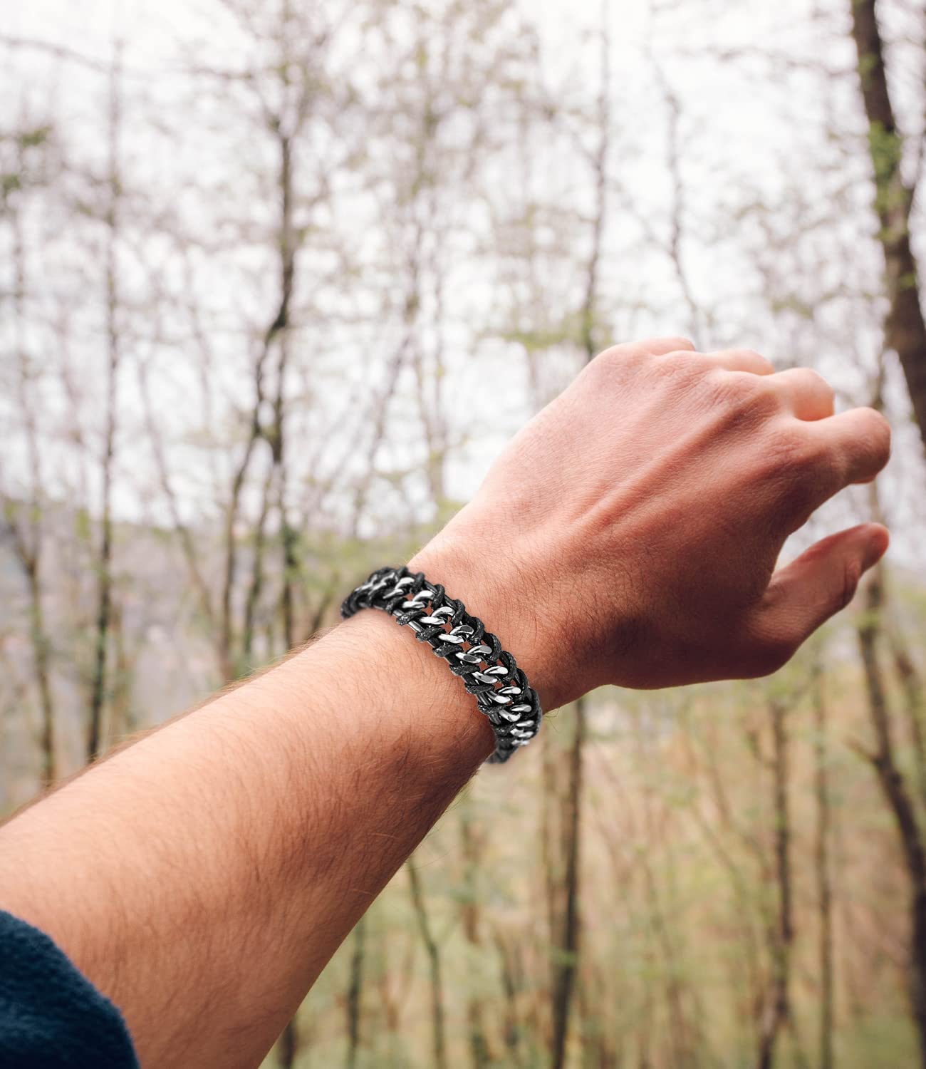 BOMAIL 10Pcs Black Leather Bracelets for Men Women Braided Leather Wristband Cuff Bracelets Punk Leather Bracelets Set