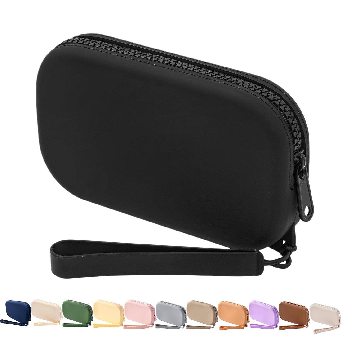 WHHJM Small Silicone Multifunctional Essential Bag Portable Travel Makeup Bag for Women Men Cards Cash Bag Zipper Pouch (Black)