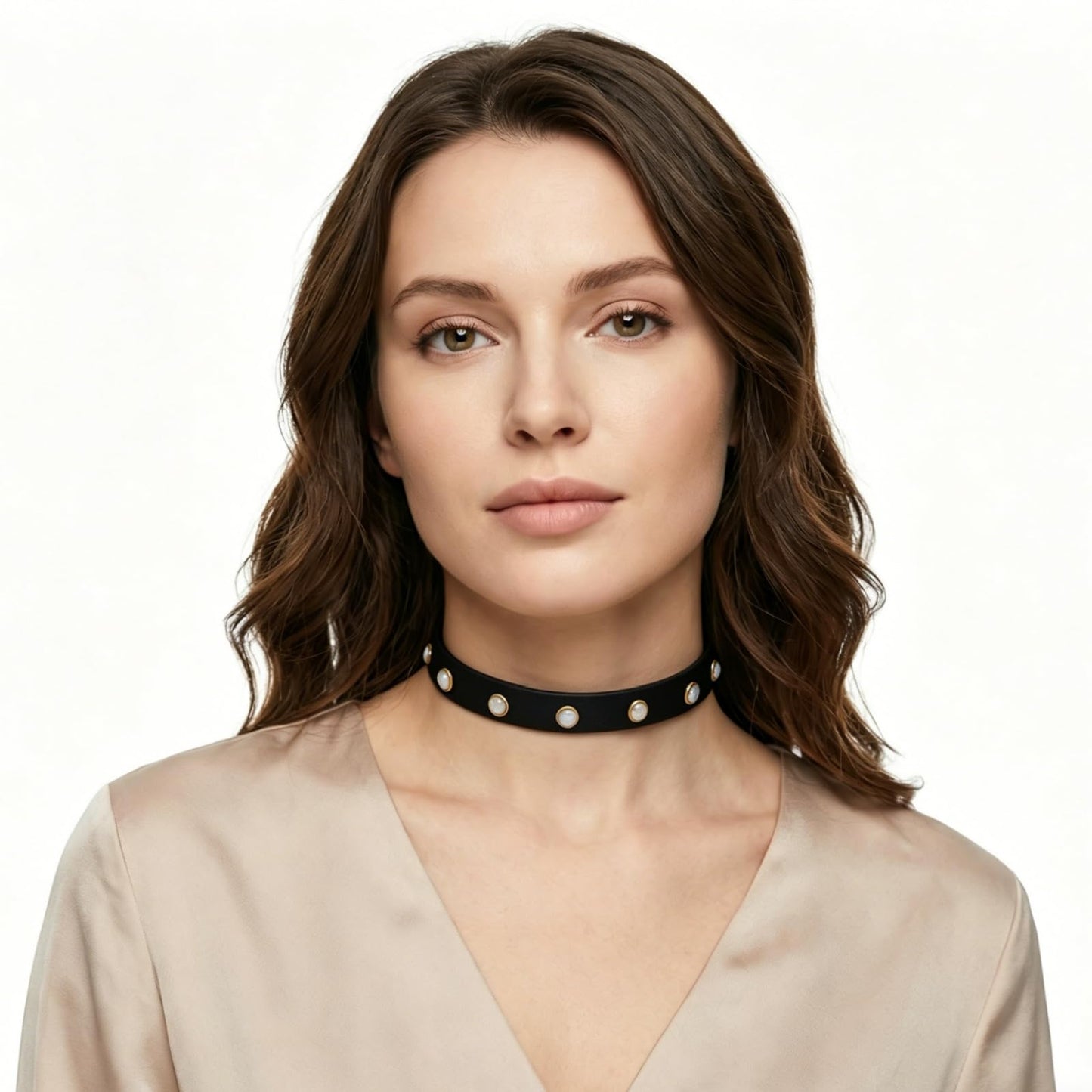 HOUGXD Black Leather Choker Necklace for Women, Goth Punk PU Leather Collar Choker, Adjustable 12-16.5 Inches Emo Alt Accessories Gothic Jewelry (Black chain gray beads)