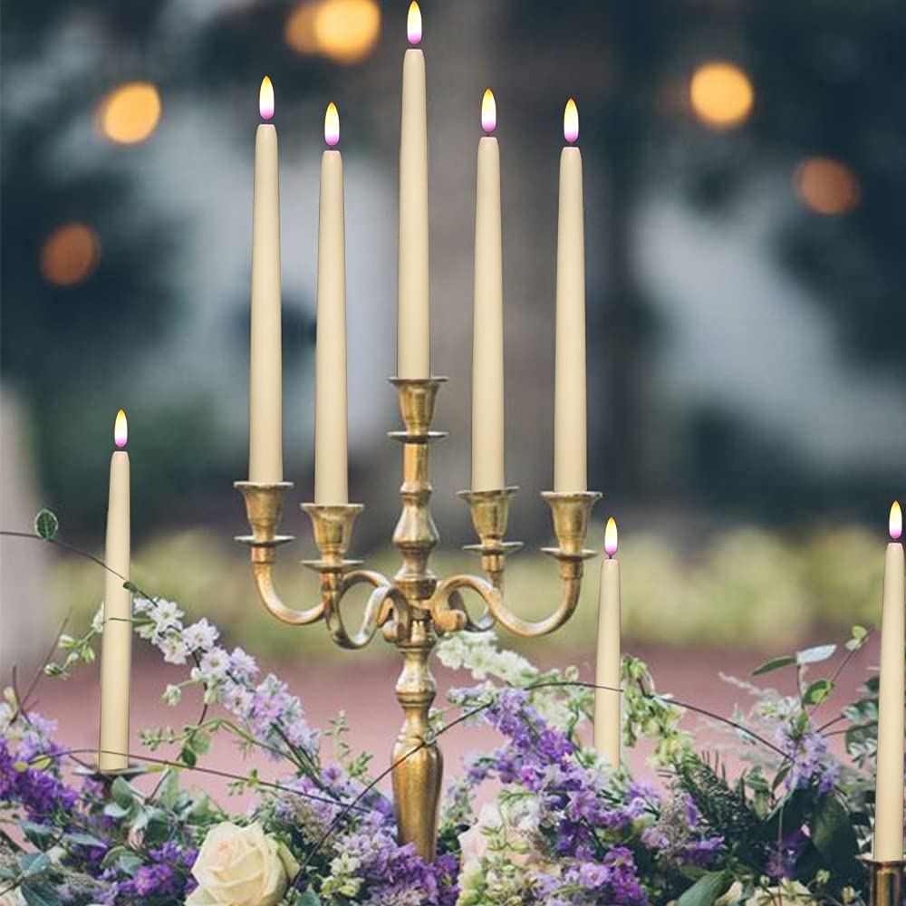 Wondise Flameless Flickering Taper Candles with Remote and Timer, 11 Inch Battery Operated Real Wax 3D Flame Ivory Window Candle for Christmas Home Decoration, Set of 4(D0.78 inch x H11 inch)