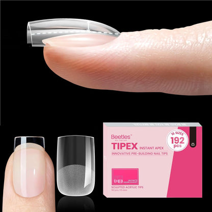 Beetles Tipex Gel Nail Kit, Medium Almond Nail Tips 224 Pcs 16 Sizes Pre-Building Pre-Etched Thick Acrylic Tips with Tipex Glue, Mini Lamp