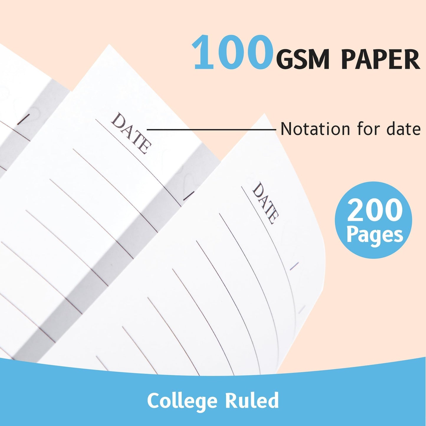 Yoment B5 Spiral Notebook with Folder Pockets - 200 Pages Hardcover College Ruled Journal, Thick 100gsm Paper for Note Taking, Work & Office, Lined Notebook for Women & Men, Blue
