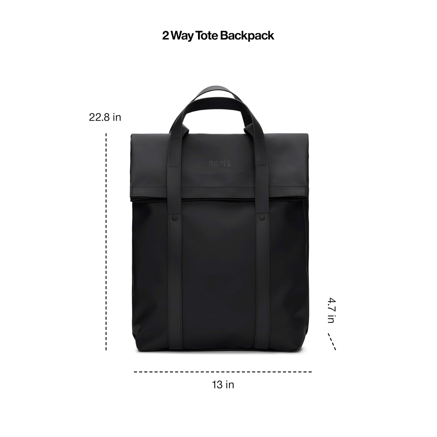RAINS 2 Way Tote Backpack, Unisex for Men and Women, Black – Fits 16″ Laptop, Waterproof Commuter Backpack