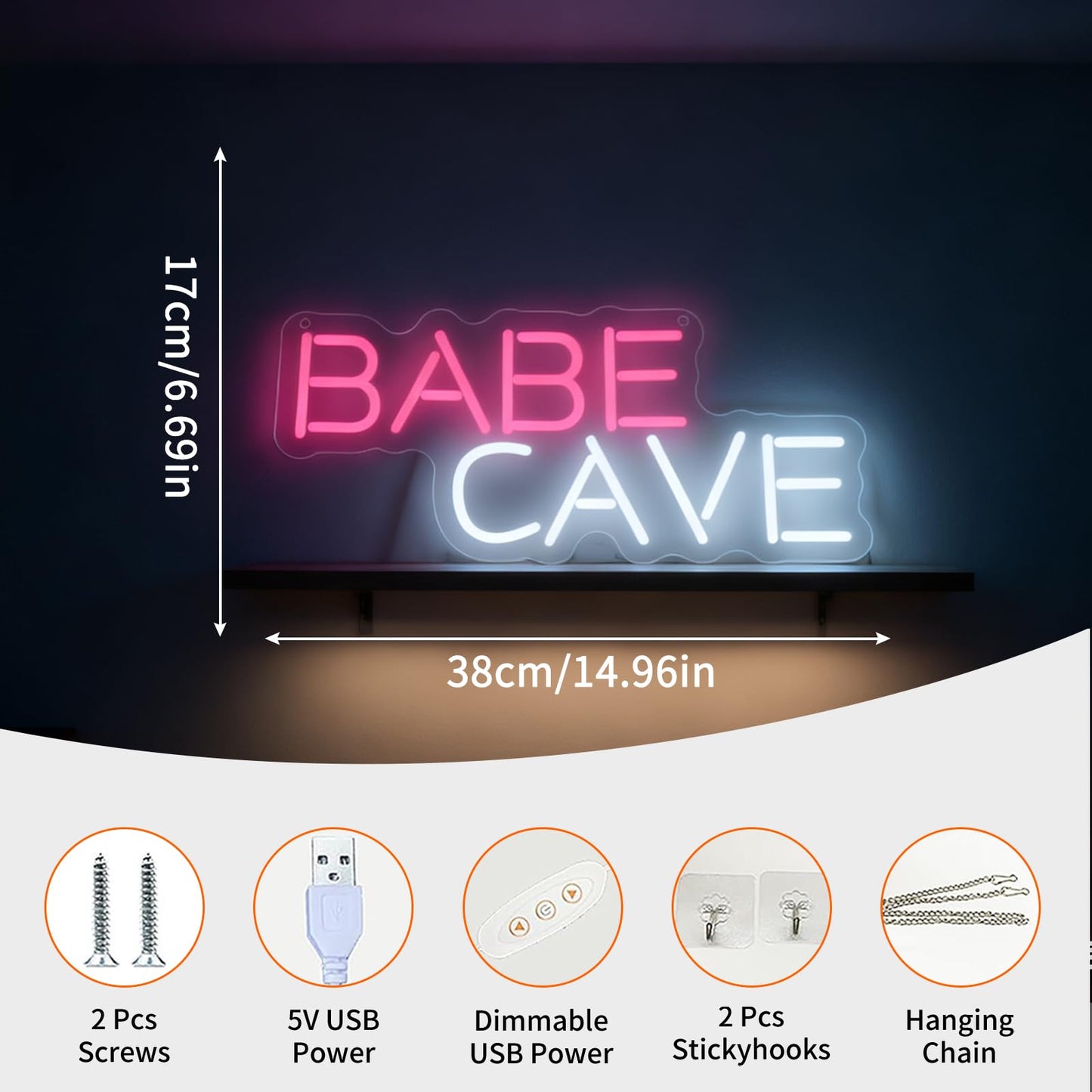 Neonawall Babe Cave Neon Sign for Wall Decor Pink Light Up Letters Led Sign Birthday Party Gifts Led Decorative Night Signs Girl’s Room Decorations Christmas Gift for Friend Family Home Bedroom