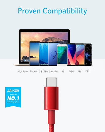 Anker USB A to USB C Cable for iPhone 17 Series, Samsung Galaxy S10 S10+, LG V30 and Beats Fit Pro (2 Pack, 6FT Red)