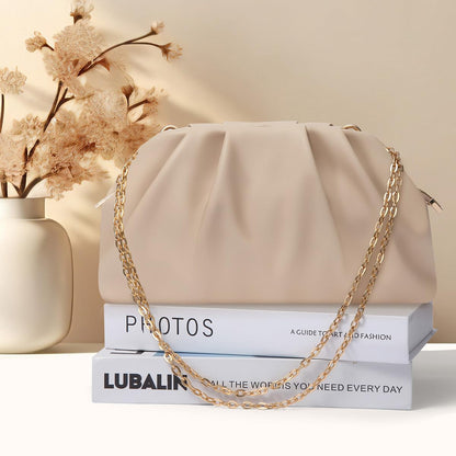 lovyoCoCo Clutch Purse for Women Soft Pleated PU Wedding Clutch, Elegant Evening Bag for Galas, Proms,Cocktail Parties (Nude)