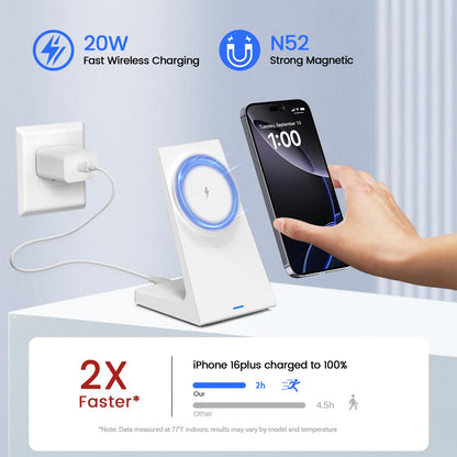 PUY for MagSafe Charger Stand,20W Fast Magnetic Wireless Charging Station with 25W PD Adapter，Stickable Desk Wireless Charger for iPhone 17/16/15/14/13/12 Pro/Pro Max Series
