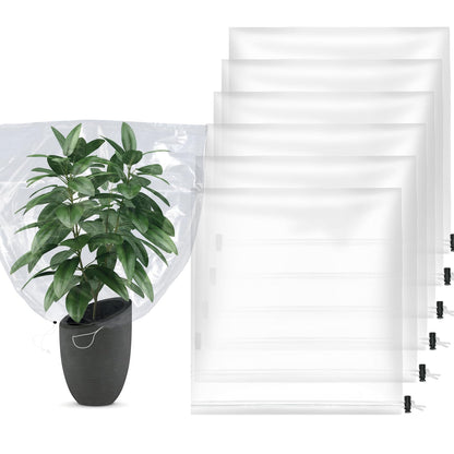 6 Pcs Winter Plant Cover Freeze Protection - 39" x 39" Plastic Plant Frost Bags with Drawstring, Transparent Waterproof Plant Shelter Coverings for Outdoors Garden Plants Shrubs Sapling Bushes