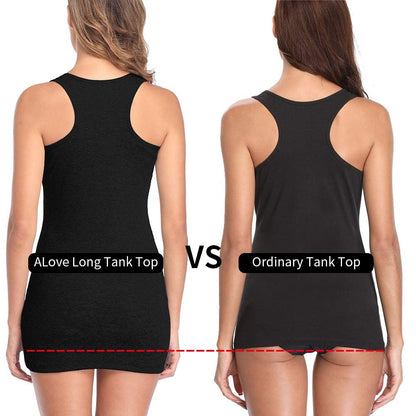 ALove Soft Extra Long Tank Cotton Women Tank Tops with Shelf Bra Black M