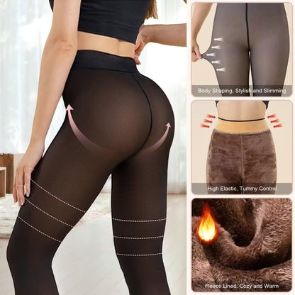 Vertvie Thermo Strumpfhose Damen Warme Dicke Fleece Thermostrumpfhose Gefälschte Durchscheinend Leggings High Waist gefütterte Pantyhose Winter