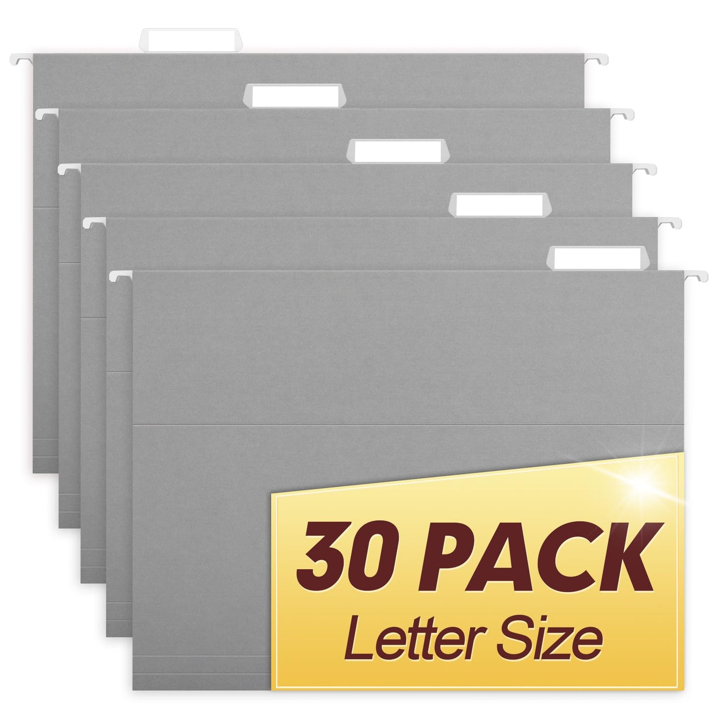 HERKKA Hanging File Folders, 30 Pack Reinforced Letter Size Hanging Folders, Designed for Bulky Files, Filing Cabinet, 1/5-Cut Adjustable Tabs (Gray)