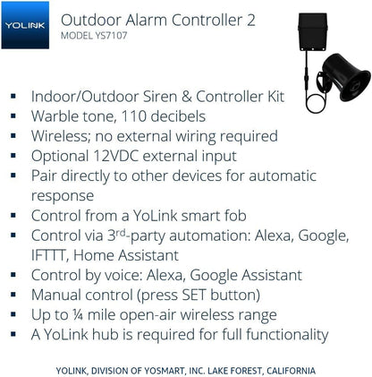 YoLink Outdoor Security Siren & Smart Alarm Controller Kit - Loud 110 dB, Wireless, Battery-Powered, 1/4 Mile Range, Android-iOS App, Alexa, Google, IFTTT, Home Assistant, Hub Required!