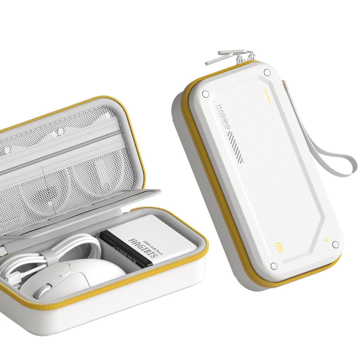 Hagibis Electronic Organizer Traveling Case Bag EVA Hardshell PU Portable Carrying Pouch for Mouse, Charger, Cables, Power Bank, SD Cards, USB Flash Disks, Accessories (White)