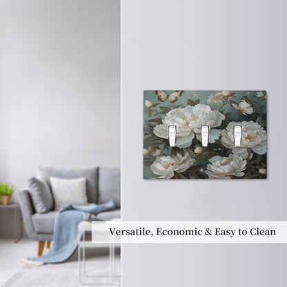 Decorative Art Light Switch Covers Butterflies & Peonies 3 Gang Triple Toggle Wall Plate Decorative Switch plate Electrical Faceplate for Home Decor