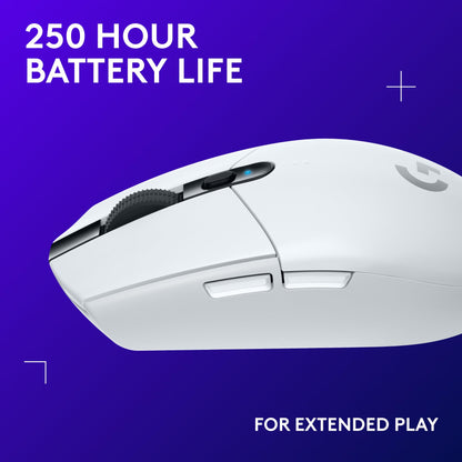 Logitech G305 LIGHTSPEED Wireless Gaming Mouse, Hero 12K Sensor, 12,000 DPI, Lightweight, 6 Programmable Buttons, 250h Battery Life, On-Board Memory, PC/Mac - White