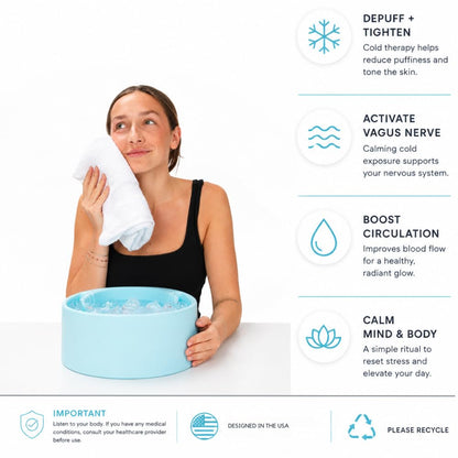 Arauris Facial Cold Plunge Ice Bowl with Separate Chamber for Ice & Breathing Tube - Patented Face Ice Bath Bowl for Cold Water Therapy - Depuffing, Tightening and Brightening Skincare Tool