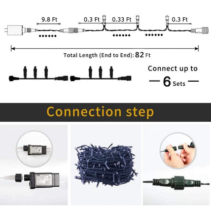 Christmas Decorations Outdoor String Lights - 25m/82ft 220 LEDs Memory Function 8 Modes End-to-End Extendable Plug in Waterproof Fairy Light for Thanksgiving Halloween Wedding Patio Decor - Cool White