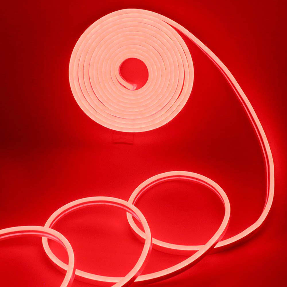 YM E-Bright Red Led Neon Strip Light Without Power Supply, 12V Silicone Indoor Outdoor 16.4Ft 600SMD Waterproof Flexible for Signboard Bar Home TV Kitchen Bedroom Party Holiday Decoration
