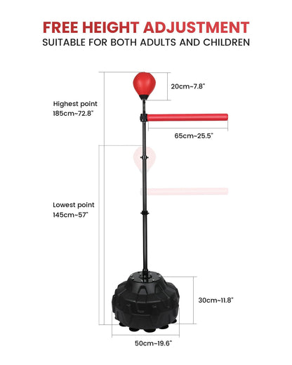 Reflex Ball & 360°Rotating Rod Boxing Bar Training Kit - Punching Bag Spinning Bar, Free Standing Design Adjustable Height for Adults（Red