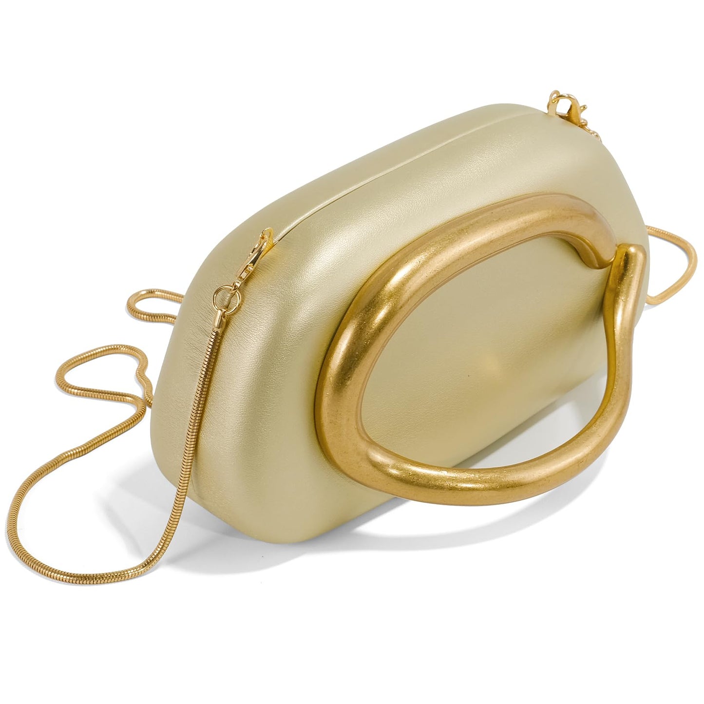 NEWROGENG Clutch Purses for Women Formal, PU Leather Evening Bags with Chain, Trendy Metal Handle Purses and Handbags 2025, Leather Gold