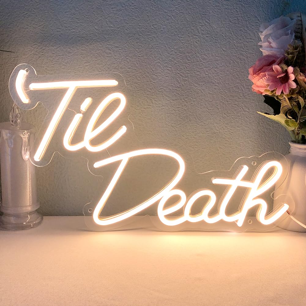 JXIN Til Death Neon Sign for Wall Decor, LED Light Signs for Wedding Engagement Birthday Anniversary Proposal Party Bedroom Office, Wedding Gifts for Loved Ones, 16"x9" Warm White
