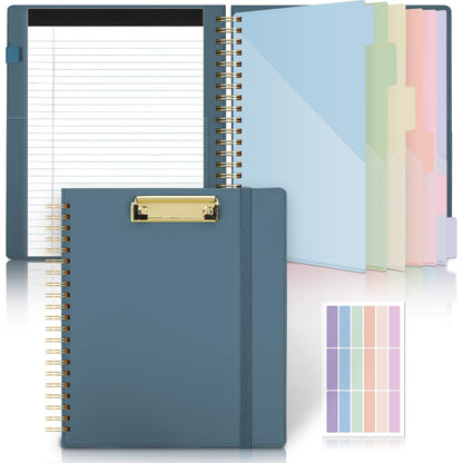 SKYDUE Clipboard Folder with Storage, 6 Dividers with 12 Pockets for Letter Size, Storage Clipboard Folio with Refillable Notepad, Spiral Clipboards Padfolio for Teacher Worker Nurse