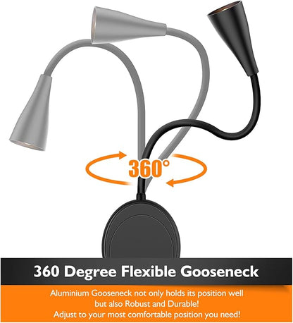 LED Wall Mount Reading Light, Bedside Reading Lights with Touch Control, 5 Dimmable, USB Output, Night Light & Timers, Flexible Gooseneck Headboard Bed Lights Wall Sconce