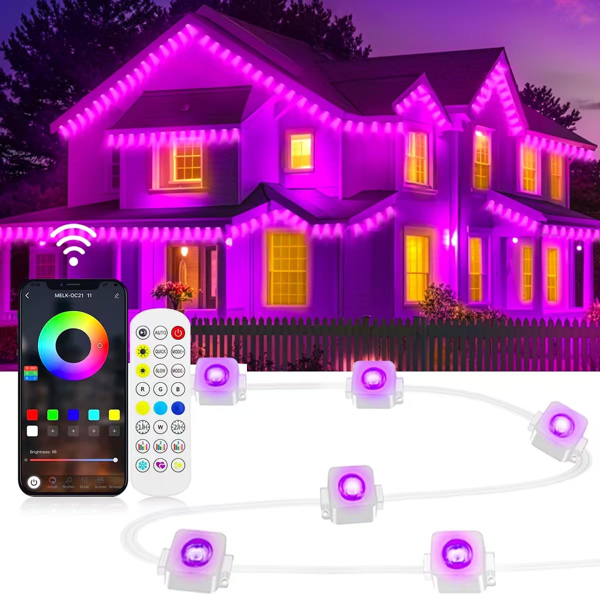 200ft Permanent Outdoor Lights RGB Eaves Lights, Waterproof LED Eaves Lights with App&Remote Control,for Christmas,Party, Daily, Halloween and All Holiday Decor,House Roof and Garden Lighting