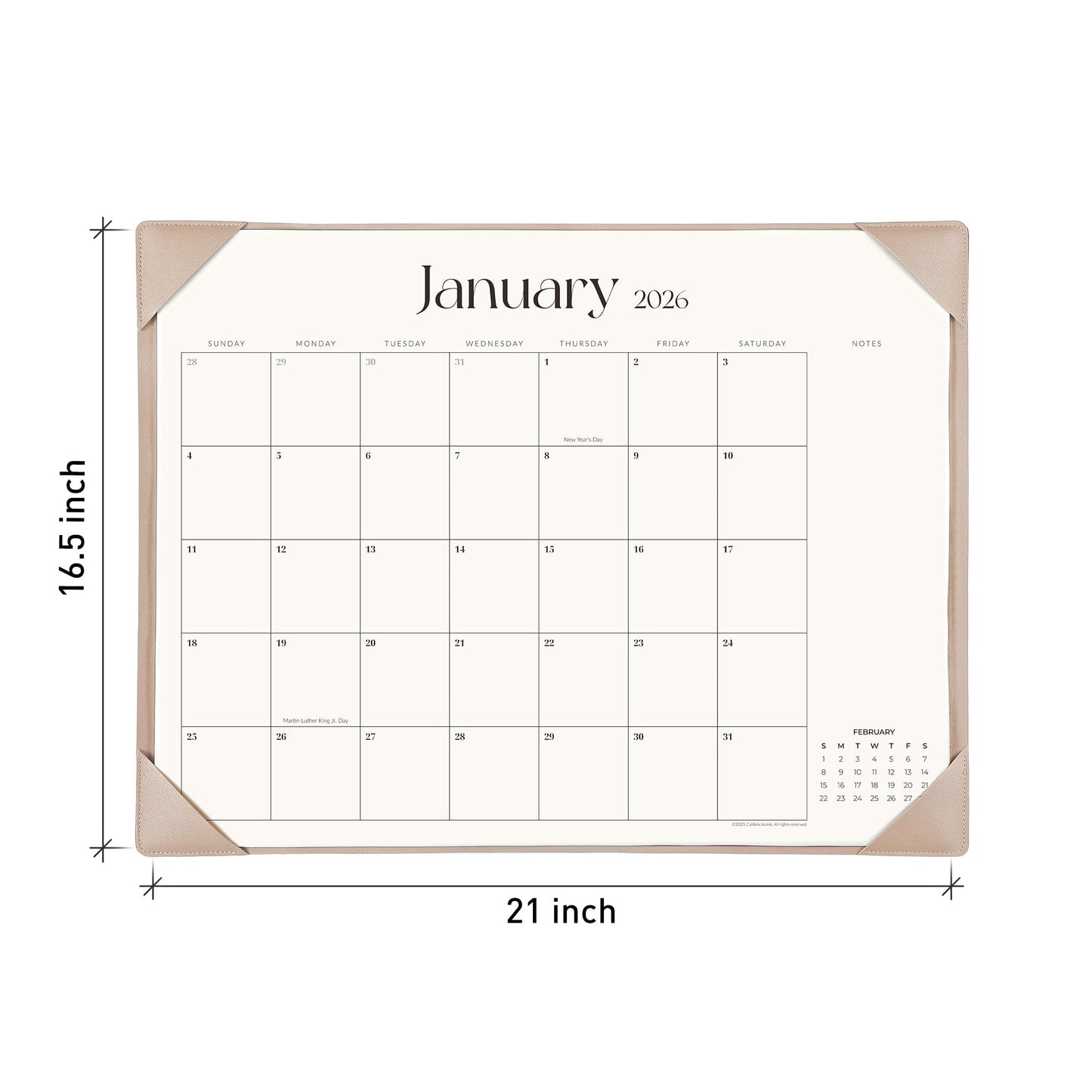 Simplified Desk Calendar 2026 with Desktop Mat, Cabbrix Large Desk Pad Calendar 21" x 16-1/2" Runs From January 2026 to June 2027, Desk Blotter Calendar for Home School and Office (Apricot)