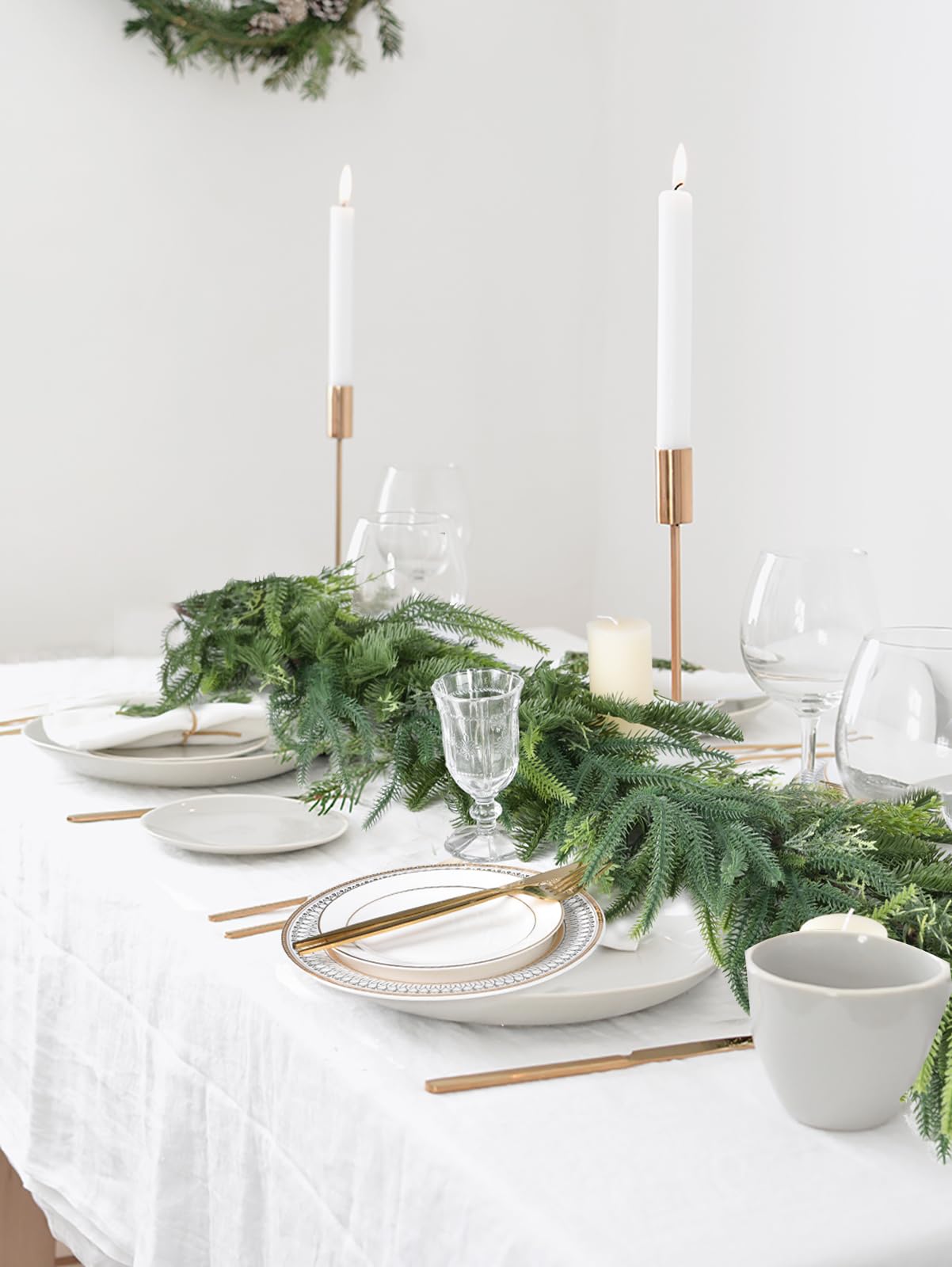 Artiflr Christmas Norfolk Pine and Cedar Garland for Holiday Mantel, Fireplace, Table Decor
