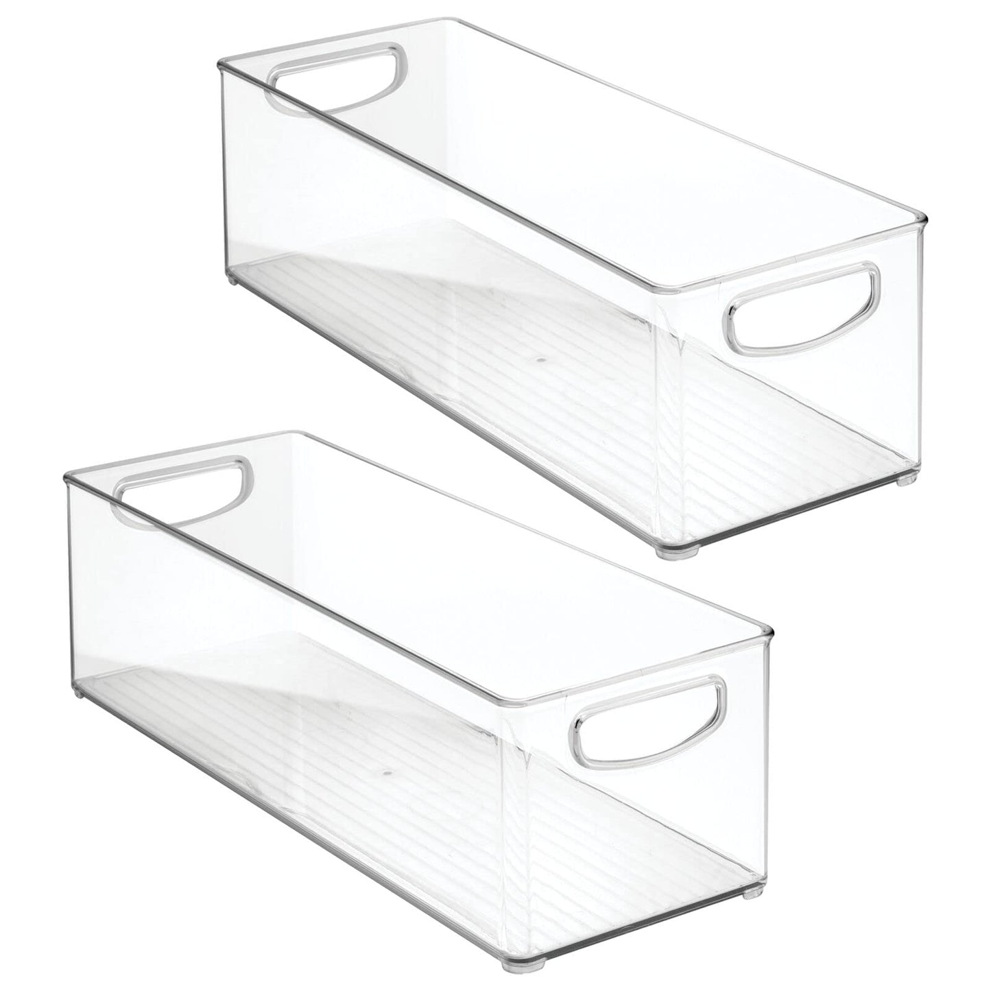 mDesign Plastic Office Supply Organizer - Storage Holder Bin with Handles for Desk Drawer, Cabinet - Pencil, Pen, Envelope and Supplies Container Basket - Ligne Collection - 2 Pack - Clear