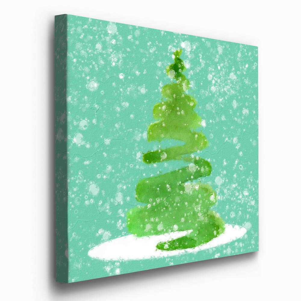 Renditions Gallery Abstract Christmas Tree Wall Art, Cute Winter Artwork, Festive Green Holiday Decor, Premium Gallery Wrapped Canvas, Ready to Hang, 16 in H x 16 in W, Made in America