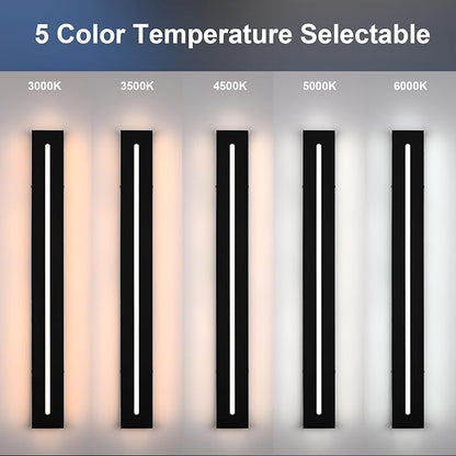 2 Pack Long Outdoor LED Wall Lights 5.1In Wide Exterior Wall Light Fixtures IP65 Waterproof 32Inch Black Dimmable Long Strip Indoor Wall Sconce 3000K-6000K for Patio Porch Balcony