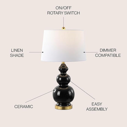 JONATHAN Y JYL4023C Bowen 27.5" Contemporary Transitional Ceramic Gourd LED Table Lamp, Black/Brass Gold for Bedroom, Living Room, Kitchen, Home Office
