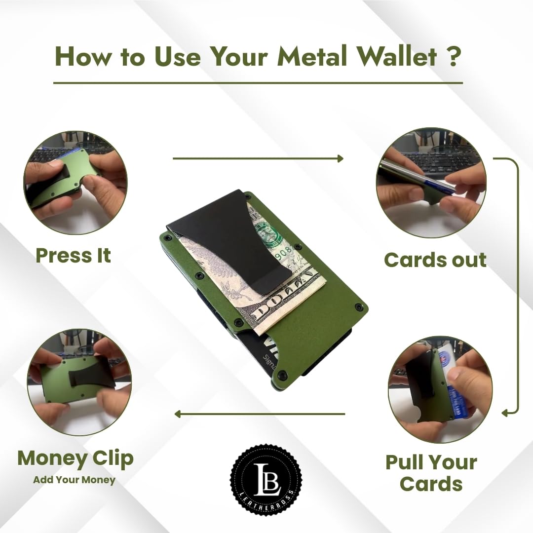 Leatherboss Wallet for Men RFID Blocking Minimalist Metal Card Holder with Money Clip Holds Credit Cards and Cash (Silver)