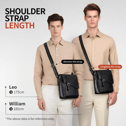 Augus Men's Leather Messenger Bag, Vintage Waterproof Crossbody Shoulder Bag, Anti-Theft Casual Satchel for Daily Commute & Travel, Fits Up to 11.5" Tablet