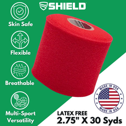 Shield Athletic Underwrap | Bulk Case of 48 Rolls of PreWrap, 2.75" X 30 SYards (Red)