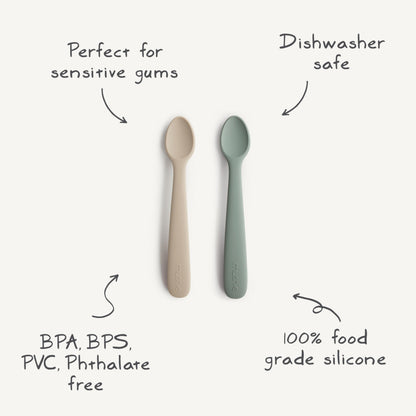 mushie Silicone Baby Feeding Spoons | 2 Pack (Blush/Shifting Sand)