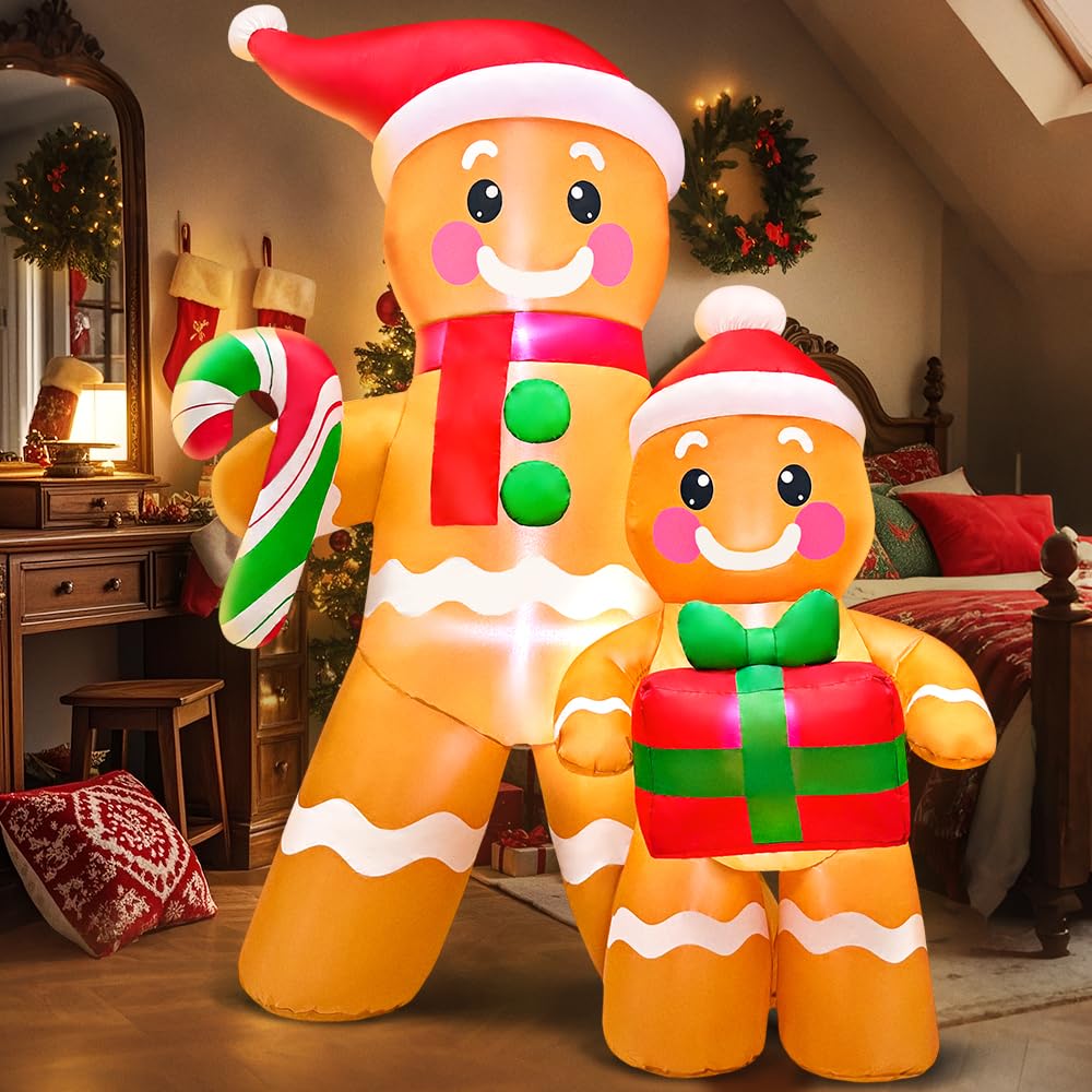 5FT Christmas Inflatables Outdoor Decorations Inflatable Gingerbread, Built in LED Lights Blow up Yard Decorations for Xmas Holiday Party Indoor Garden Lawn Décor