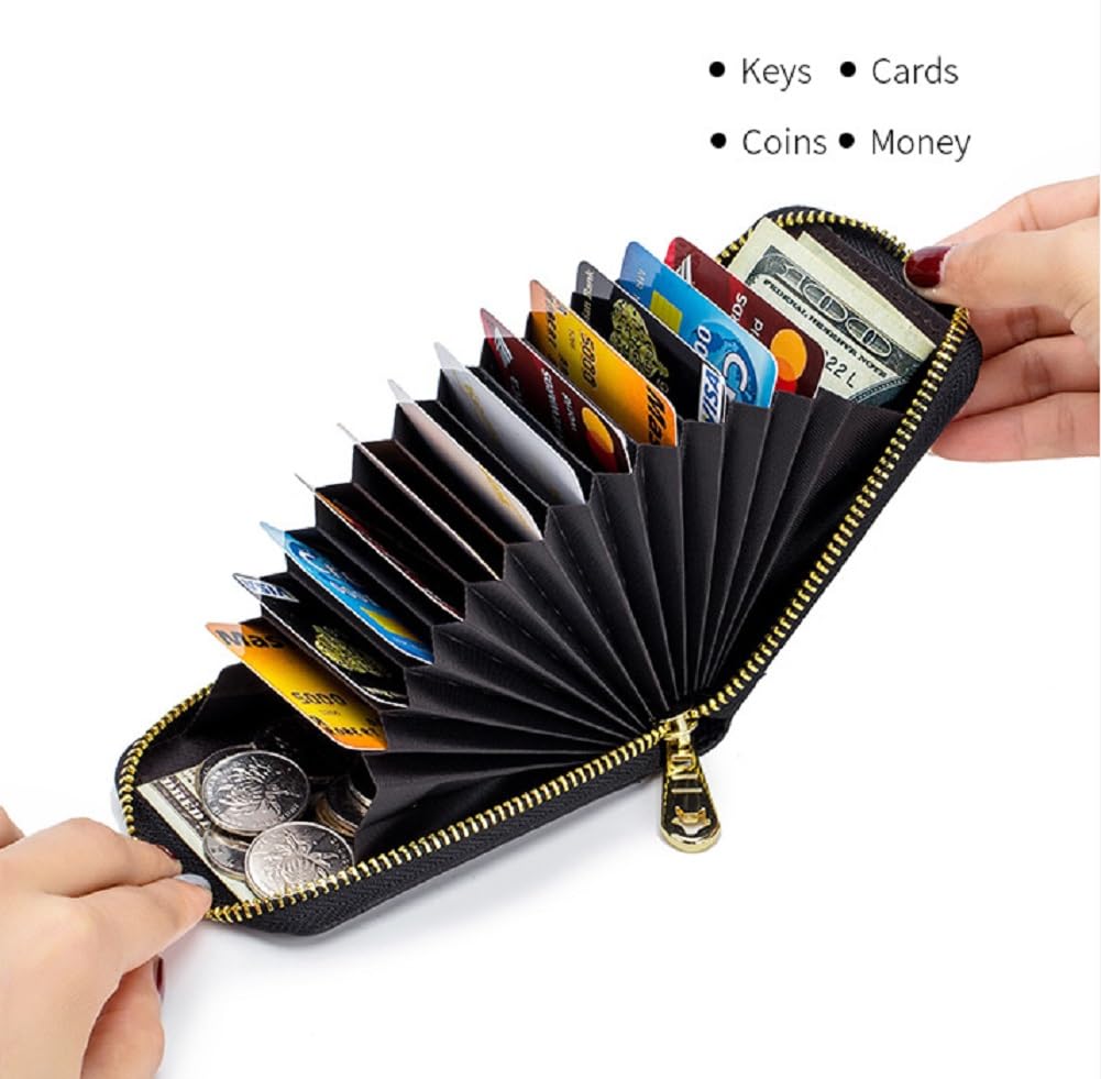 BAKUN RFID Blocking Leather Slim Zipper Business/Credit Card Wallet Case Holder with Clear Photo Slot, Security Travel Wallet (Navy)