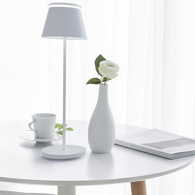 Cordless Table Lamp Rechargeable,5000mAh Battery Operated Desk Lamp,Waterproof Touch Dimmable Light with Remote,3 Color Stepless Dimming Up,for Bedroom/Office/Bars/Camping. (White, 1pcs)