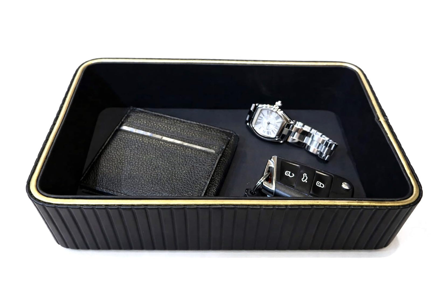 CASA MOCA Valet Tray, Small Leather Tray, Wallet Tray, Vanity Tray, Catch All Tray, Nightstand Tray Organizer, Bedside Organizer Tray, Office Desk Organizer (Black Onyx) for Men and Women.
