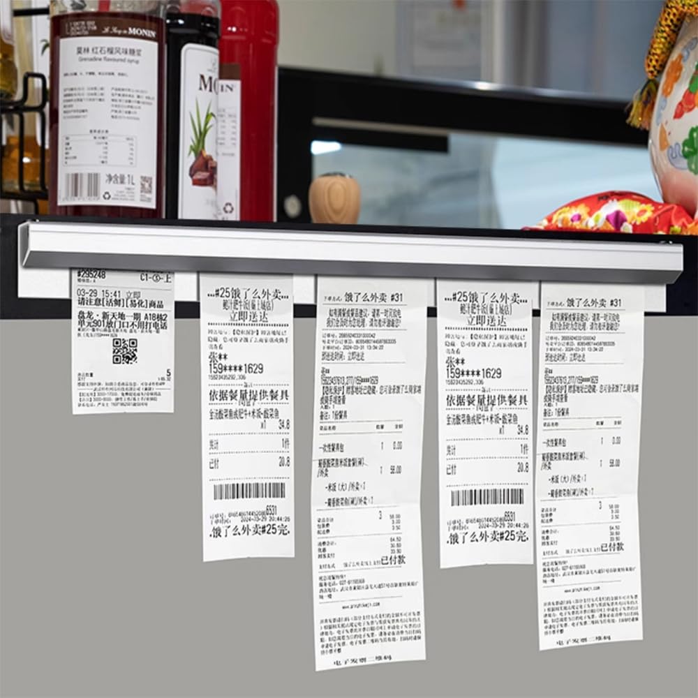 ECKEK 2 Pack Ticket Holders Receipt Holder for Restaurant, No Drill Check Rack Order Receipt Rail Display Slide for Commercial Kitchen Cafes Pubs Bars (12 Inch)
