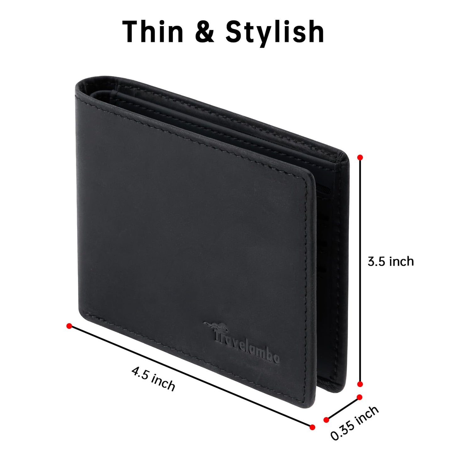 Travelambo Wallet for Men Real Leather Mens Bifold Wallet RFID Blocking - Thin & Stylish with ID Window in Gift Box (Crazy Horse, Black)