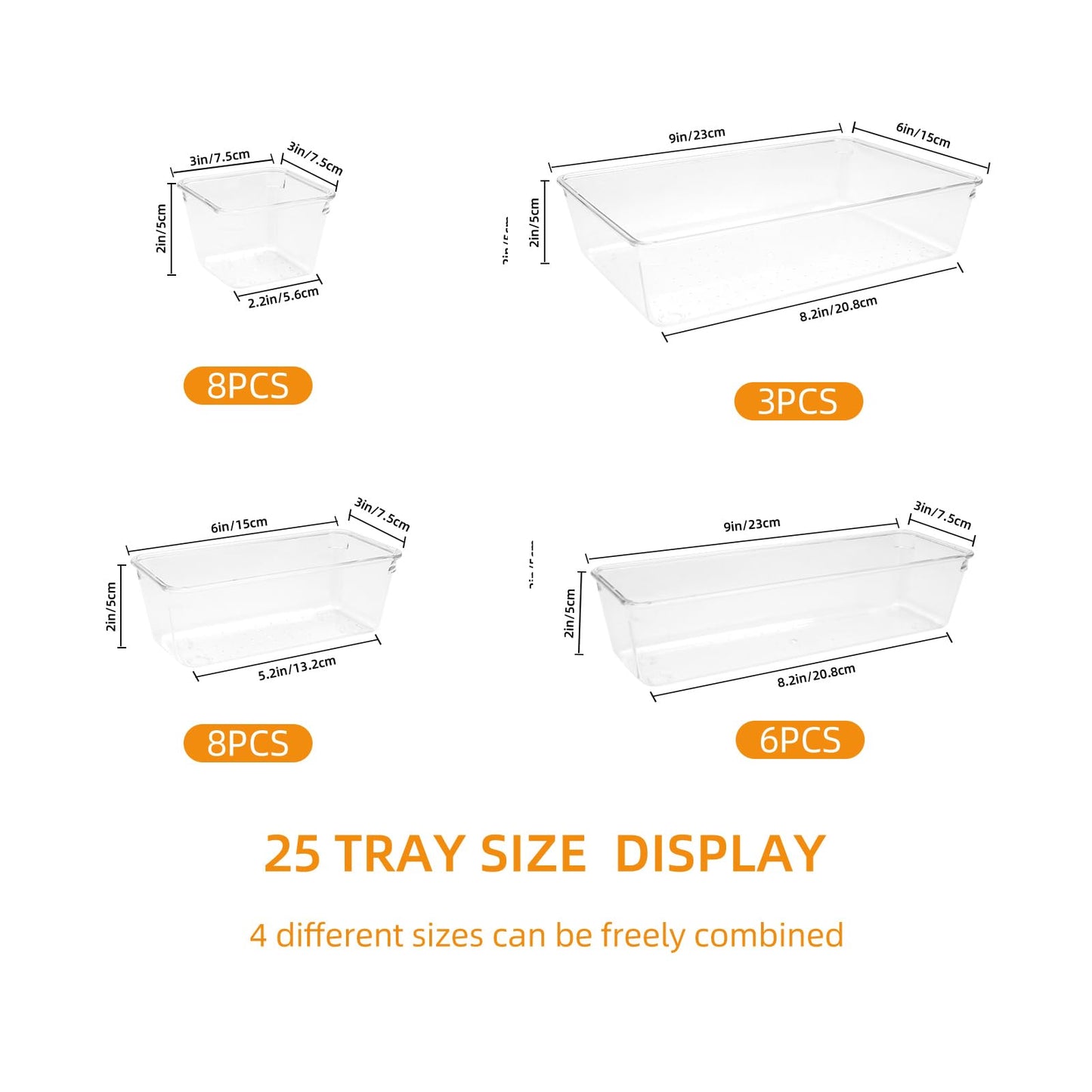 Trotianingyu Clear Acrylic Drawer Organizers Set Storage for Makeup, Office Desk Small Vanity Trays for Drawer Bathroom Plastic Make up Organizers 25 Pcs