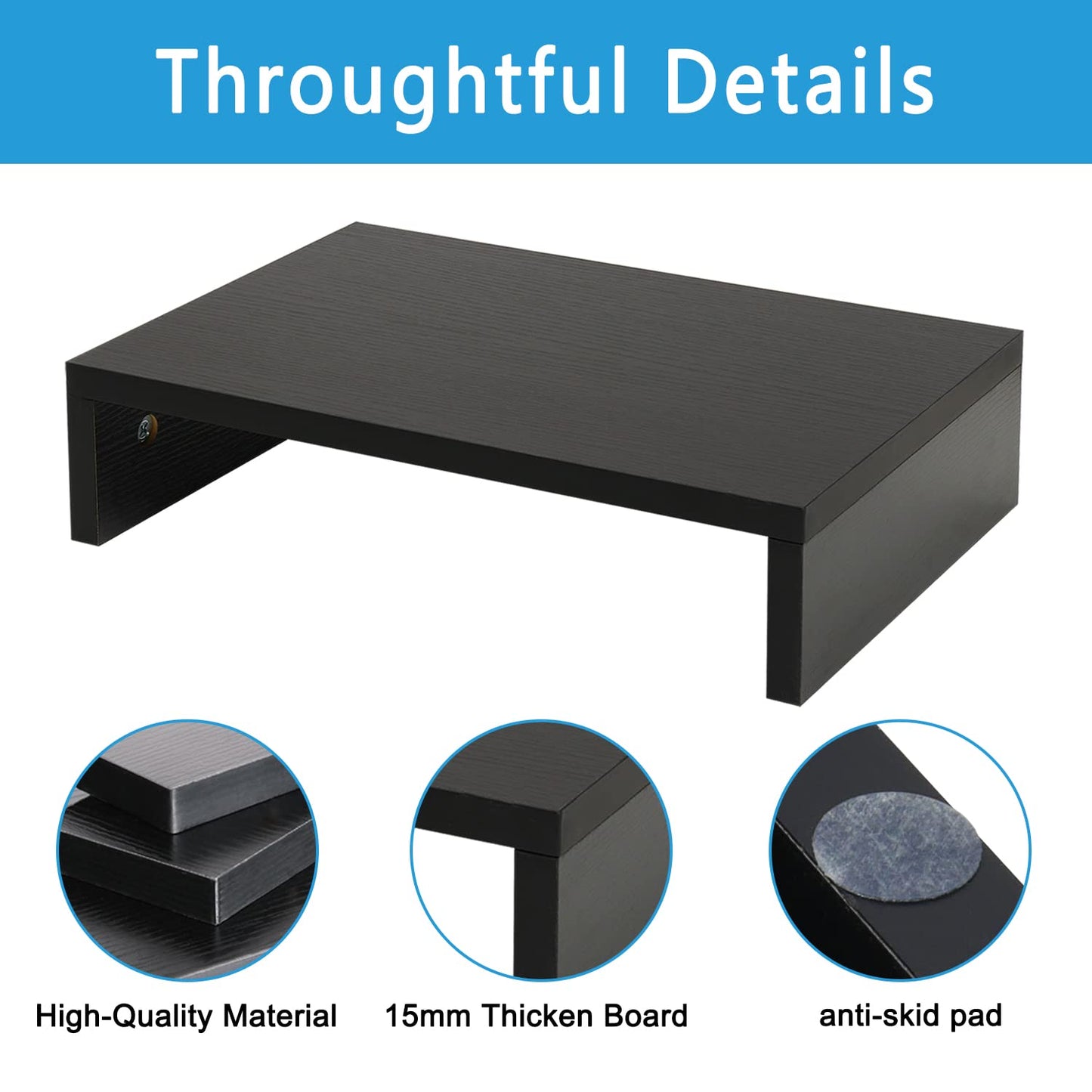 TEAMIX 14.2 inch Monitor Stand Riser, Wood Monitor Riser with Storage for Desk Small Monitor Stand TV/Screen/PC/Laptop Riser Computer Stand Desktop Shelf (Black-14.2 inch)