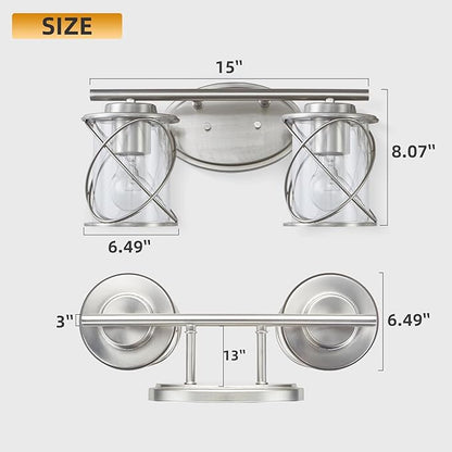 Mavcadonf Modern Vanity Lights - 2 Lights Over Mirror, Brushed Nickel with Cage Shade, Bathroom & Bedroom Wall Lamp