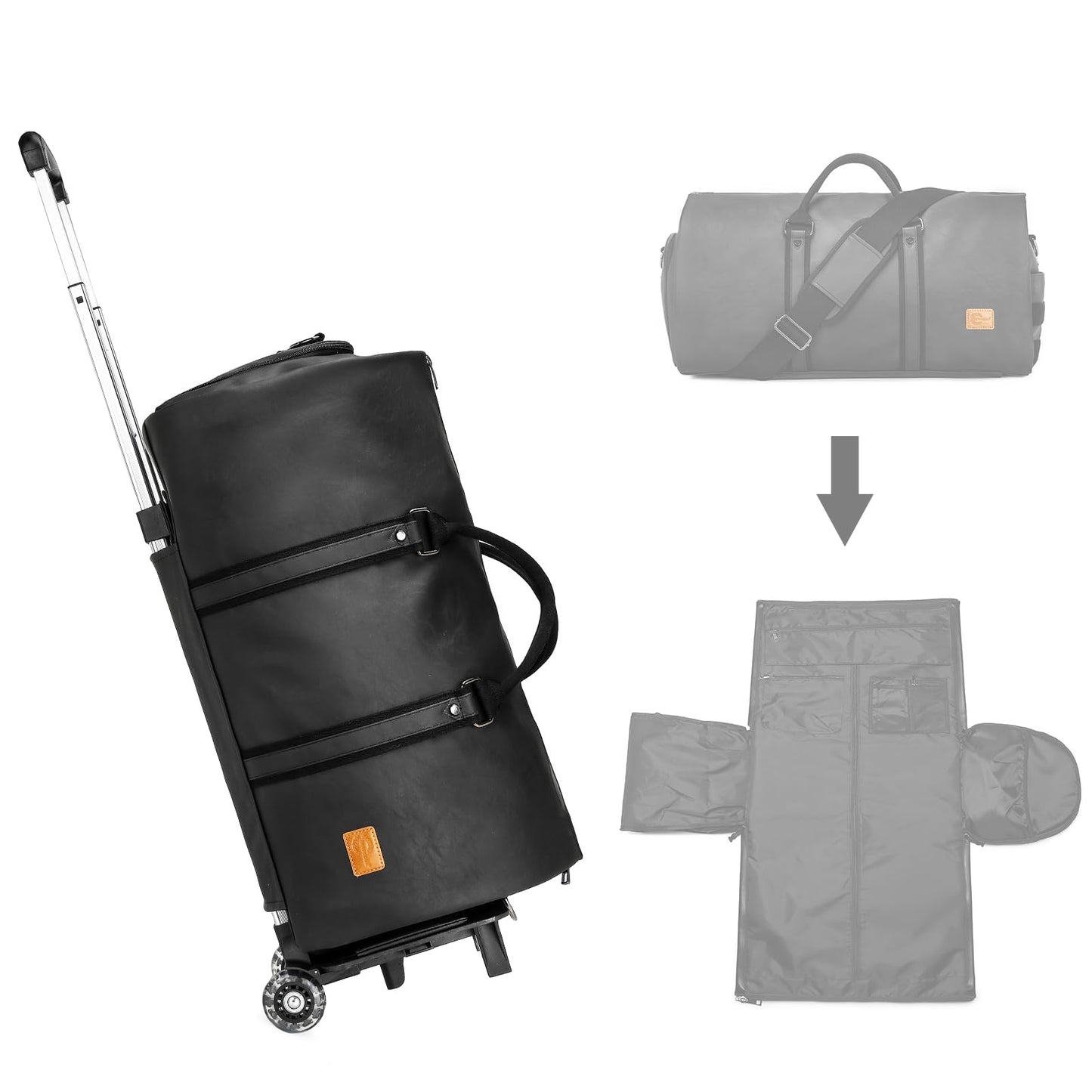 seyfocnia Rolling Garment Bag,Wheeled Garment Bag for Travel with Wheels Overnight Bags with Wheels Carry On Garment Bag with Shoe Compartment Suitcase Convertible Garment Duffle Bag-Black